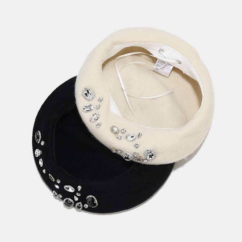 Volneni slikarski klobuk Retro klobuk s sto popki Jesensko/zimska spletna rdeča modna baretka iz kamenčkov_voghion.com