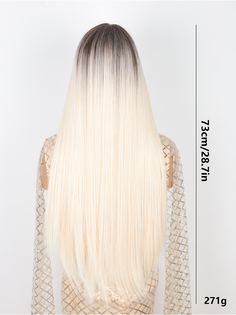 Hett säljande Air Bangs Långt Rakt Gradient Gyllene Dagligt Hår Modern Högtemperatur Sidenperuk För Kvinnor Full Huvudbonad_voghion.com