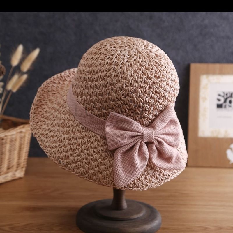 New Arrivals Female Summer Little Fresh Straw Small Brim Bucket Minimalist Bowknot Japanese Style All-Matching Sun Hat_voghion.com