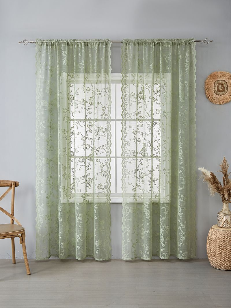 Green Kitchen Gauze Curtains Retro Light Transmitting French Double Layer Lace Bedroom Partition Curtains Bay Window Curtains_voghion.com