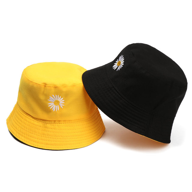 Daisies Embroidered Buckets Hat Cow Women Transparent Lace Flower Beach Panama Hats Top Snapback Fashion Daisy Sun Cap Summer_voghion.com