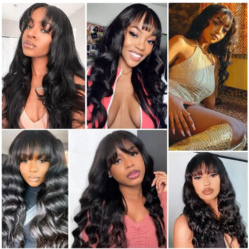 Body Wave Brazilian Human Hair Wig Sale Full Fringe Glueless Wigs_voghion.com