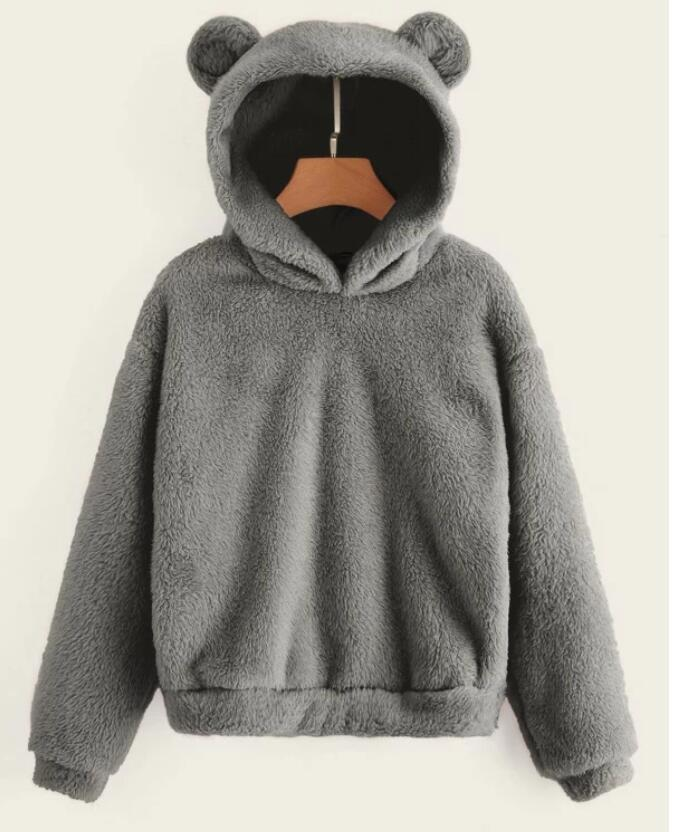Pull à capuche chaud et moelleux avec oreilles de lapin pour femme, vêtement d'automne et d'hiver_voghion.com