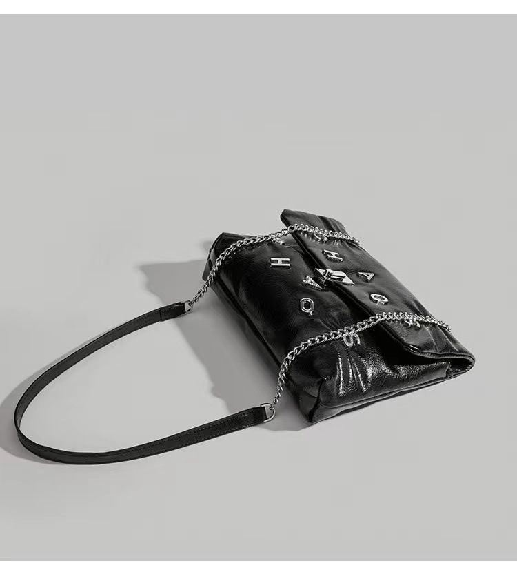 Borsa a tracolla, nuovo modello sul mercato, borsa a tracolla con catena di grande capacità, superficie morbida, strass, lettere testurizzate di alta qualità, economica e pratica_voghion.com
