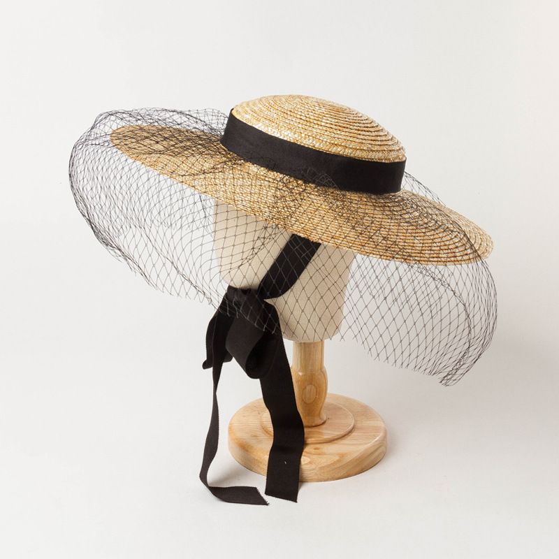 Moda Bambini nuova decorazione in rete a rete piatta con parasole e protezione solare cappello di paglia concavo_voghion.com