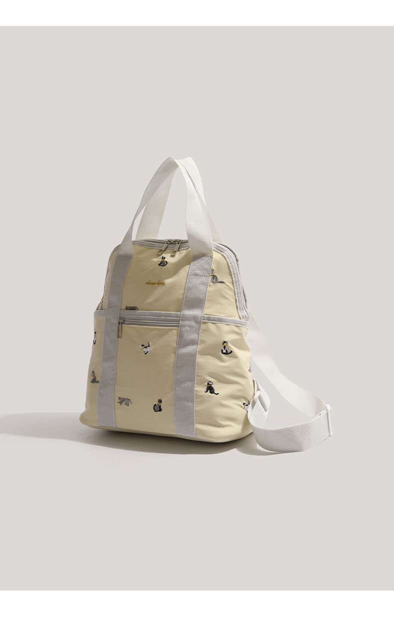 Embroidered Cat Gentle Apricot Multifunctional Shoulder Bag_voghion.com
