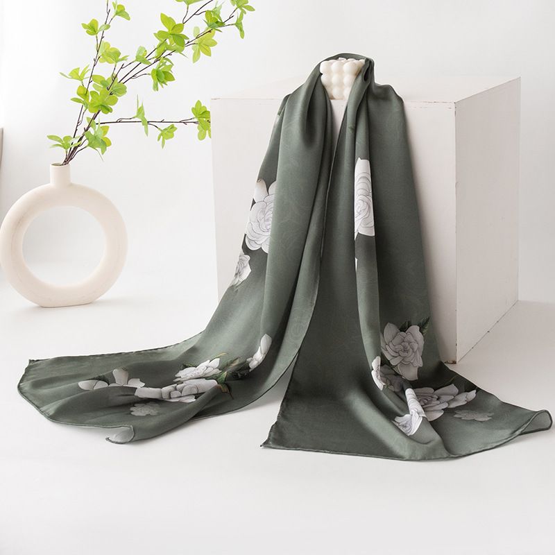 Seta di gelso, Sciarpa di seta, Collezione Versatile Primavera/Estate 2024 da donna con stampa di inchiostro e bambù a rasatura lunga, Scialle di protezione solare,_voghion.com