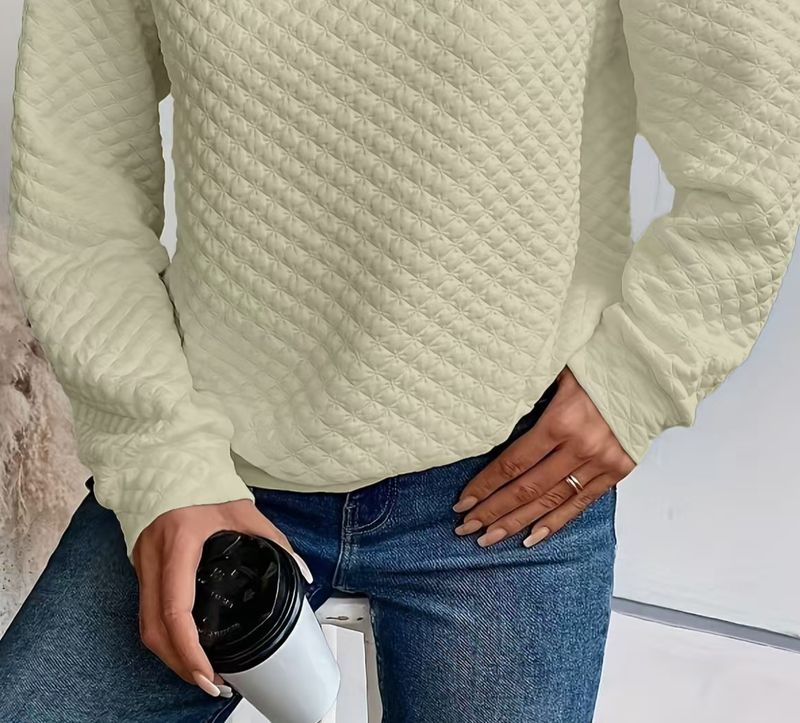 Felpa casual da donna con scollo a V profondo e maniche lunghe, tinta unita, K New_voghion.com