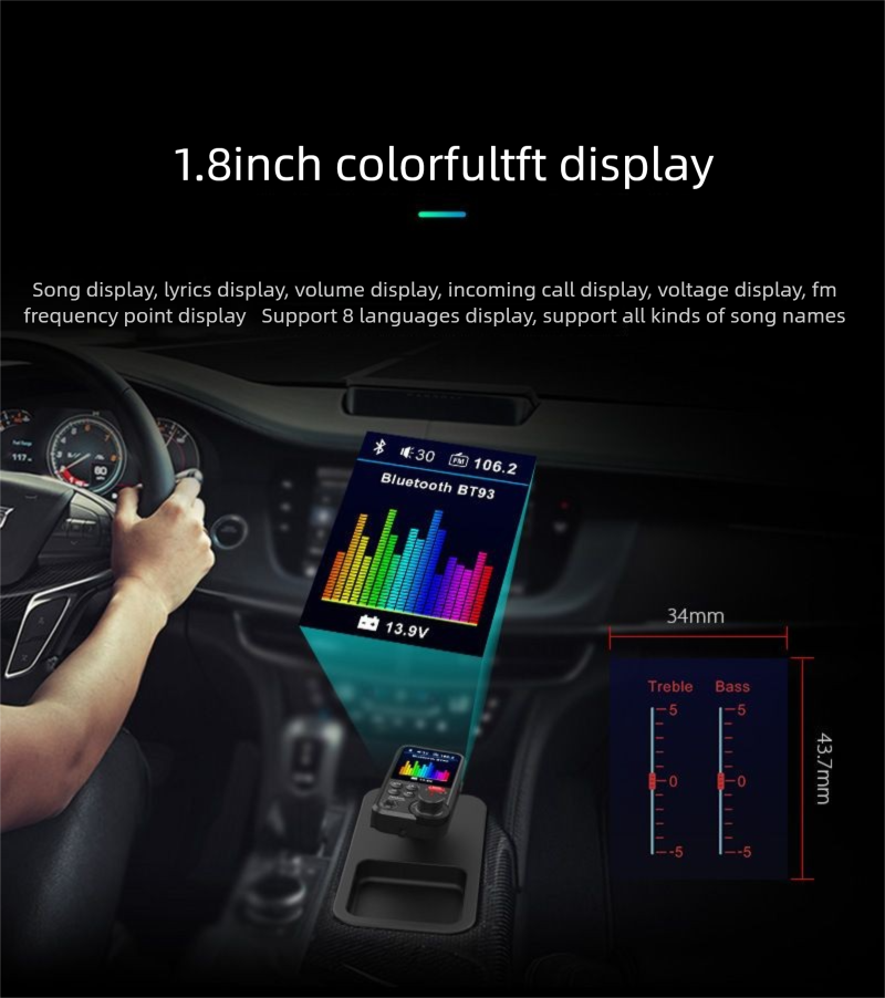 Color Screen MP3 Bluetooth Hands-Free QC3.0 Fast Charging Car Charger Card Slot High-Fidelity HiFi Lossless Music Player_voghion.com