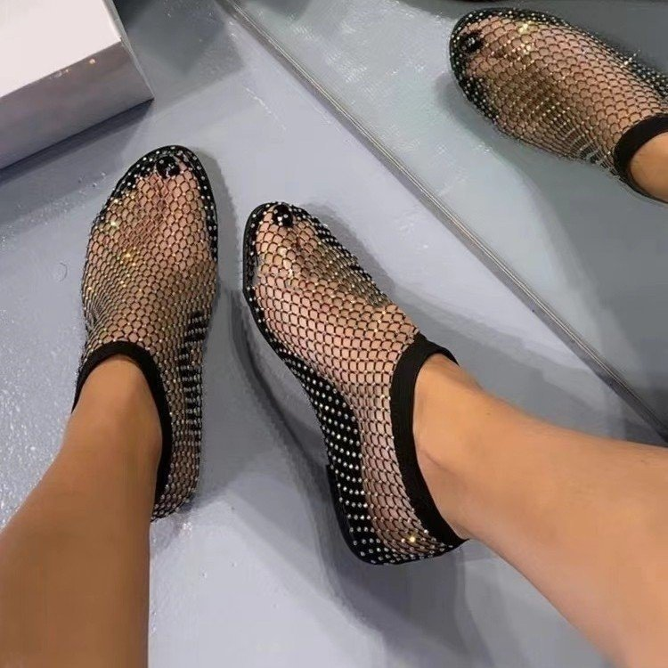 Women's Round Toe Sandals With Diamond Short Boots, Summer Sexy Large Size Flat Bottom Hollow Sandals For Women_voghion.com