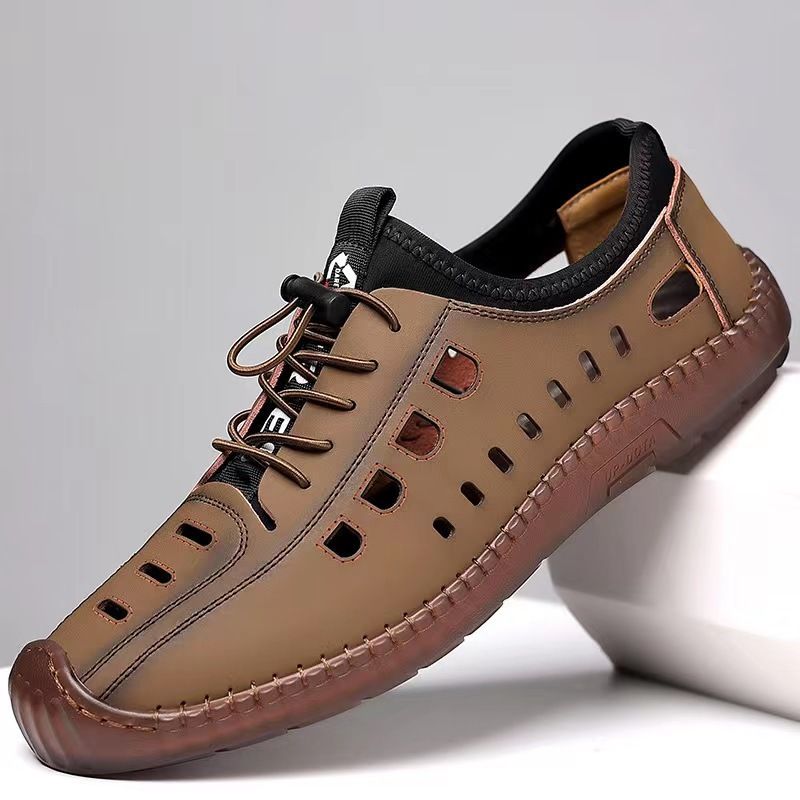Sandalias TPR de suela suave para hombre, informales, resistentes al desgaste, hechas a mano, cómodas, transpirables y con agujeros, para verano_voghion.com
