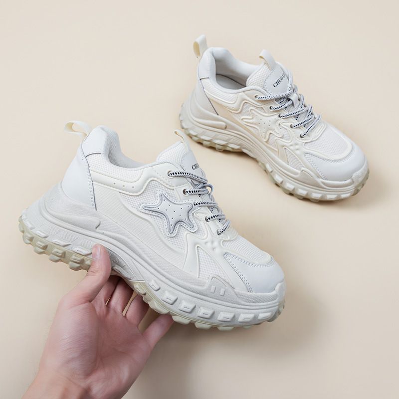 Bequem ~ Beige Durian Dad für Frauen 2024 Frühjahr Neue Casual Sports Dicke Sohle Wanderschuhe_voghion.com