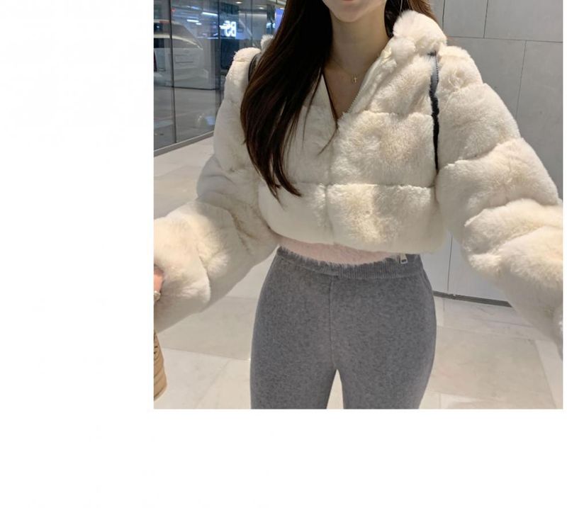 Damenbekleidung Wintermantel im französischen Stil aus Kunstnerz, verdickt, warm, modisch, flauschiger Kaninchenfellmantel mit Kapuze_voghion.com