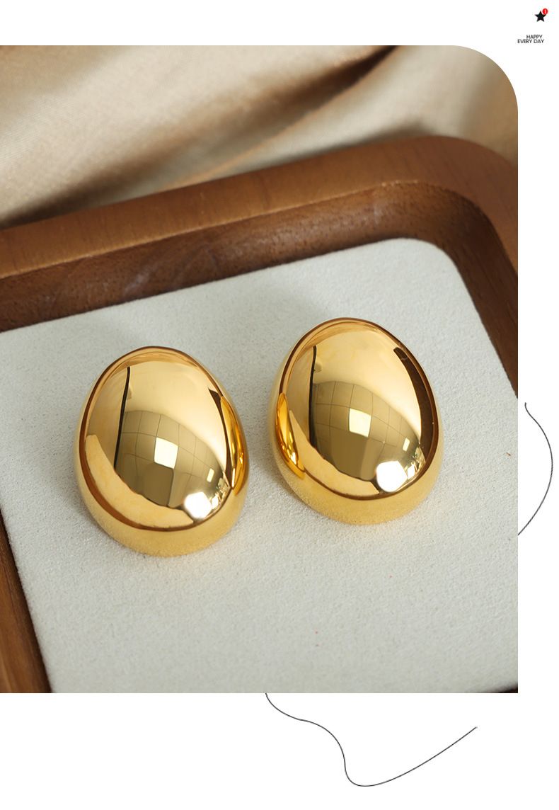 Orecchini ovali placcati in oro, semplici e lisci, in acciaio al titanio, di alta qualità, di design europeo e americano, accessori alla moda per le donne_voghion.com