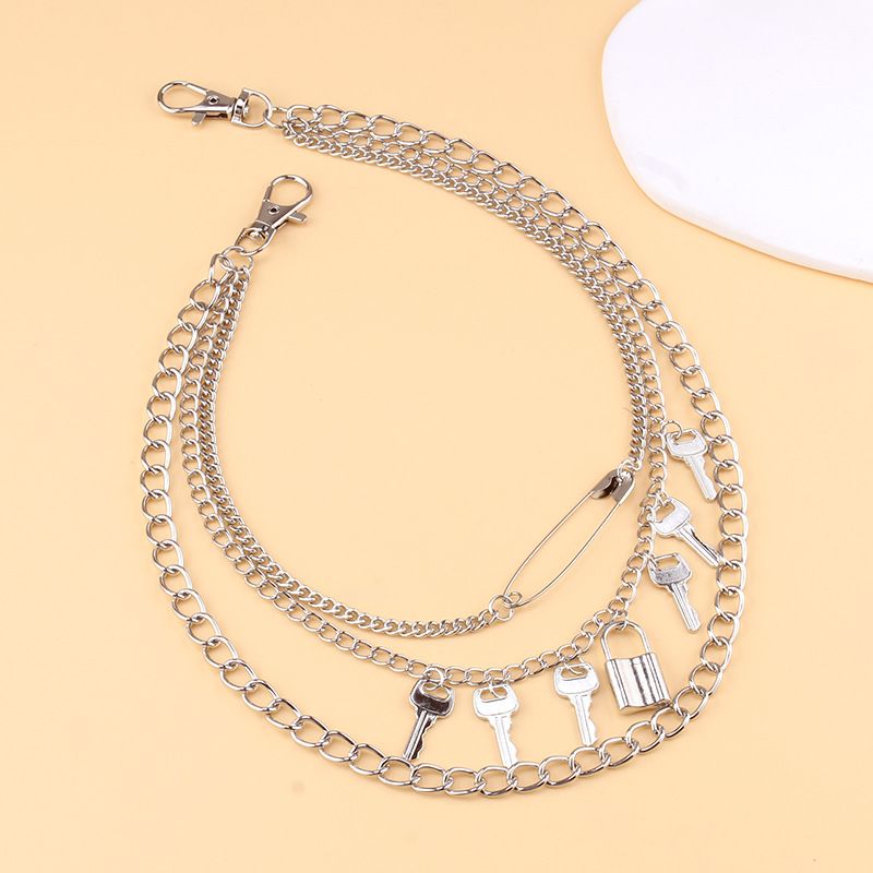 Mücevher Metal Anahtar Kolye Çok Katmanlı Bel Punk Tarzı Trend Kilit Şekilli Pantolon Zincir Dekorasyonu_voghion.com