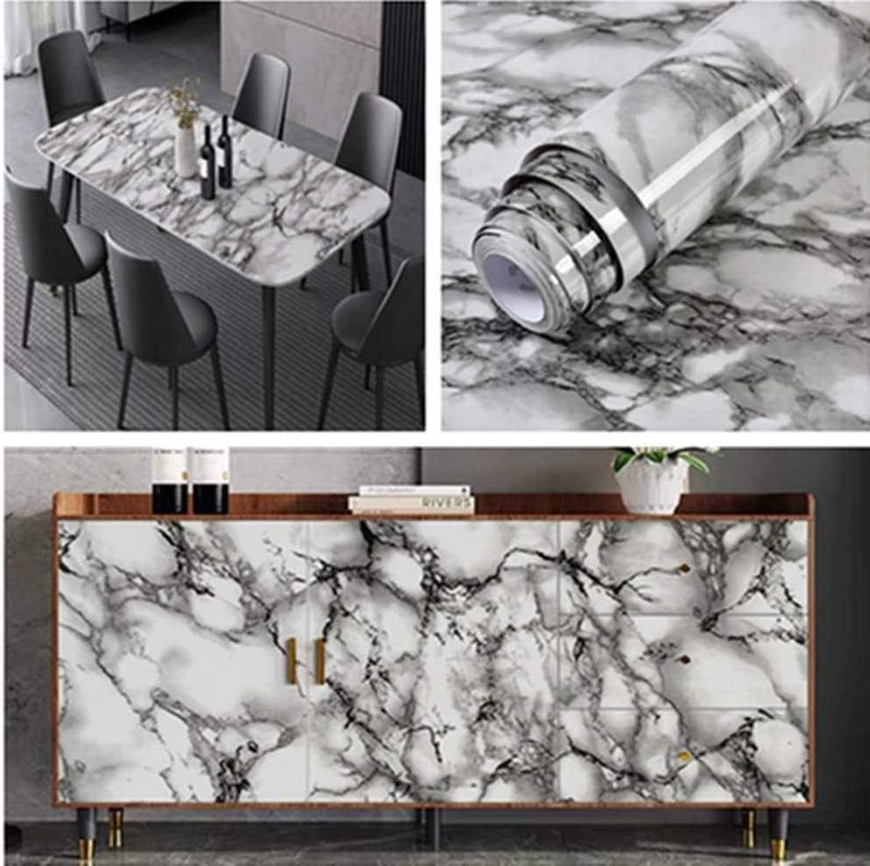 Wit en PVC marmer gemakkelijk te verwijderen zwart behang zelfklevend behang vinyl_voghion.com