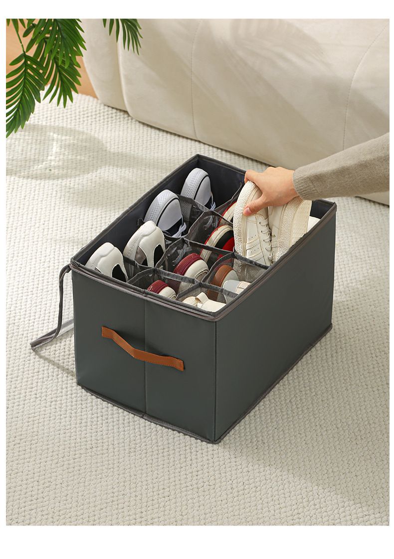 Family Organizer Foldable Fabric Shoe Storage Box Breathable Dustproof Organizer With Removable Washable Cover Adjustable Compartments_voghion.com