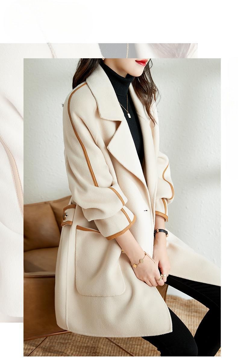 Trenchcoat aus Wollmischung für Damen mit Reverskragen und zweireihigem Verschluss – elegante Oversize-Passform für Büro und Freizeit (Beige, Schwarz, Camel)_voghion.com