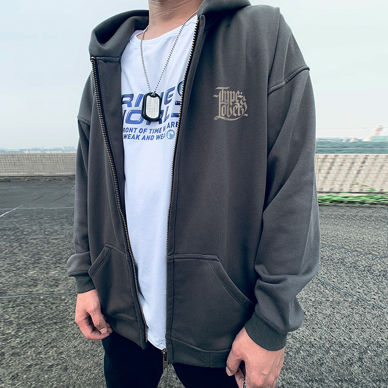 Oversize Spring and Autumn Loose Plus Size Hooded Thin Zipper Cardigan Fat Men's Trendy Couple Coat_voghion.com