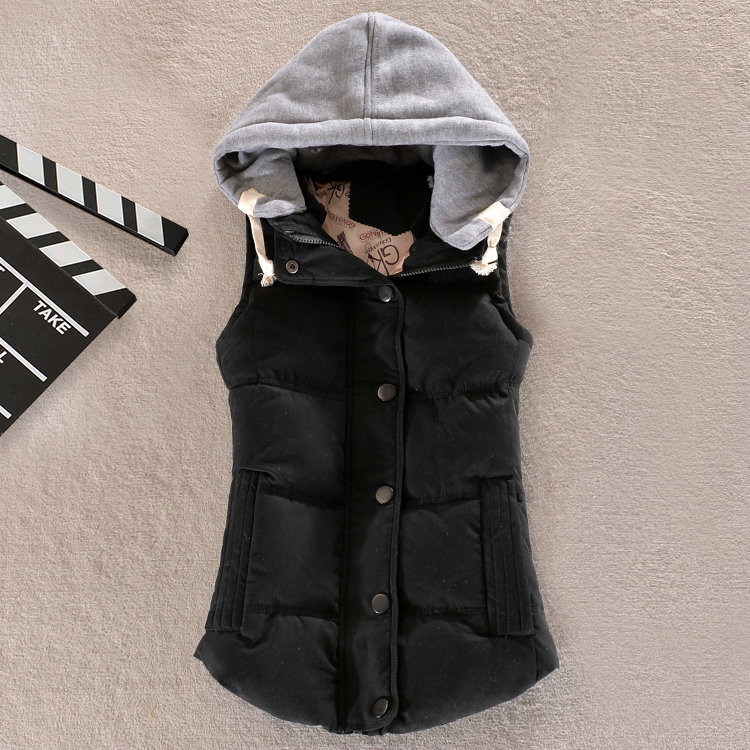 Donna versione coreana di gilet corto in velluto di cotone con cappuccio sottile sportivo_voghion.com