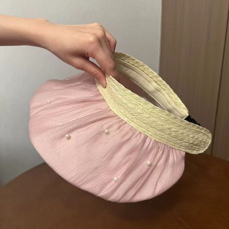 Cappello da sole estivo con protezione solare e conchiglia di perle, da donna, per esterni, con parasole ultravioletto e parte superiore vuota_voghion.com