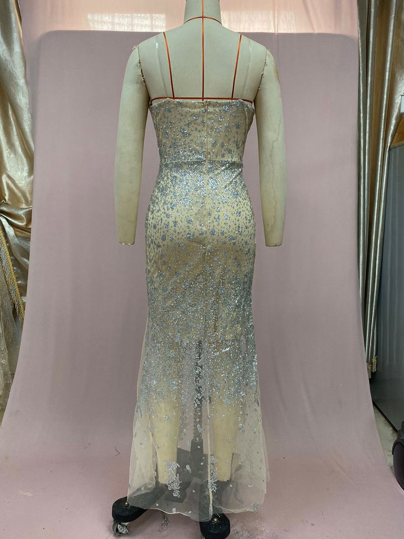 Abiti da ballo di lusso in cristallo 2025, sexy, con scollo a cuore, perline e paillettes, spacco, abito da sera, fatto a mano, da sposa._voghion.com