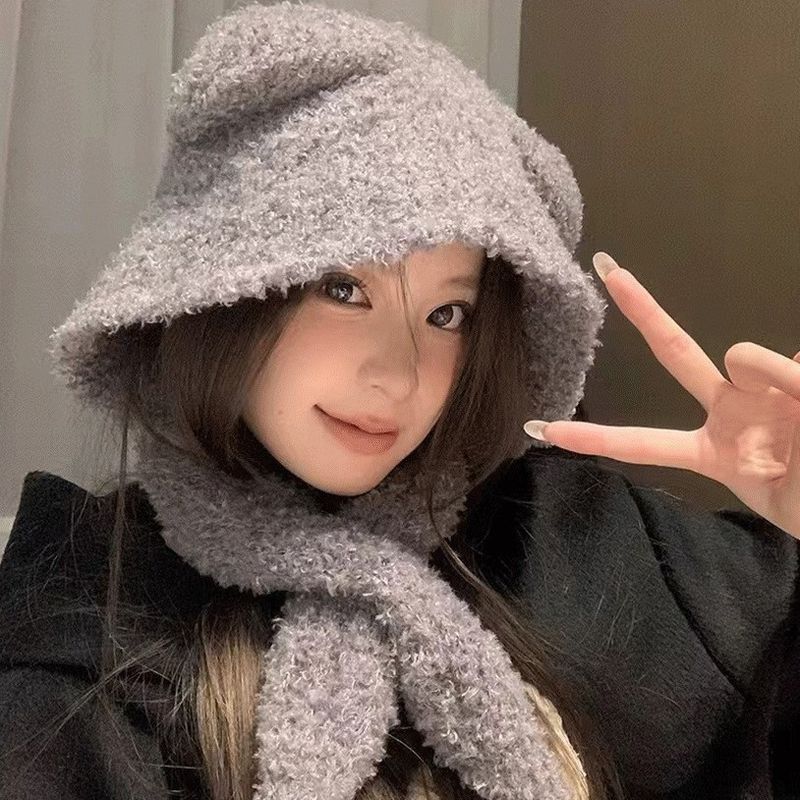 Neu Und Schal Set Zweiteilige Plüsch Bär Warm Gestrickt Für Frauen Winter Gehörschutz Kopf Wrap Hut_voghion.com