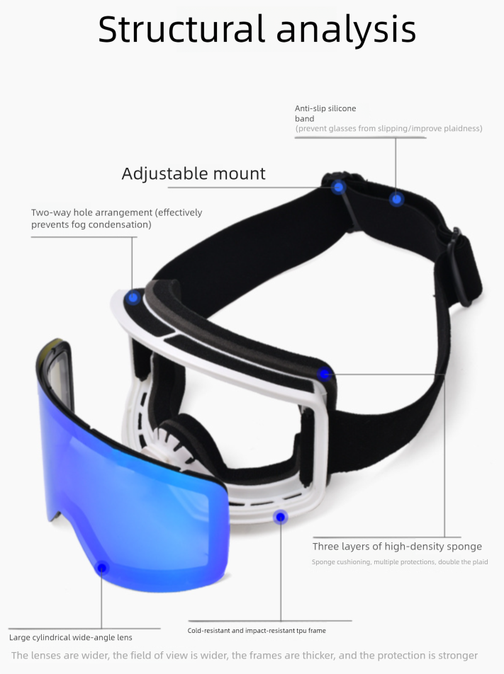 Doppelschichtige, beschlagfreie, zylindrische PC-Skibrille für den Außenbereich, Schneesport_voghion.com