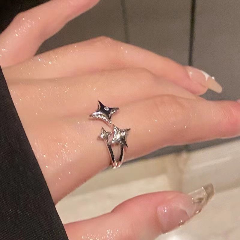 Ensemble de bagues tendance en métal punk pour femmes, bague simple ouverte réglable en forme d'étoile, bijoux de fête tendance pour filles, cadeaux, accessoires_voghion.com