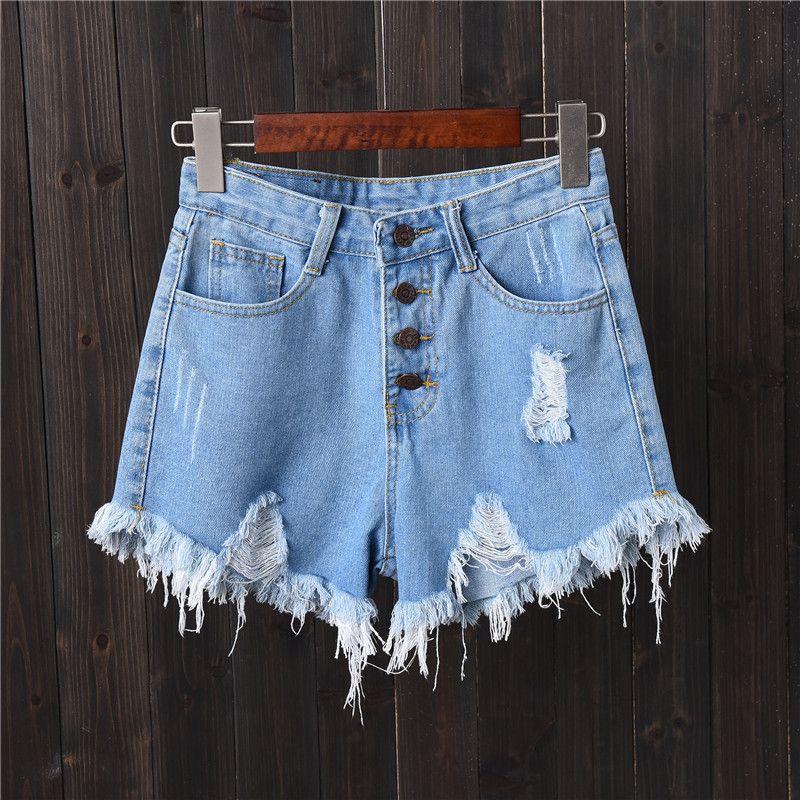 2025s 2025 Sommer-Jeansshorts mit ausgefranstem Saum für Damen, 1,68 m, Übergröße, hohe Taille, weites Bein, Hotpants, trendig_voghion.com