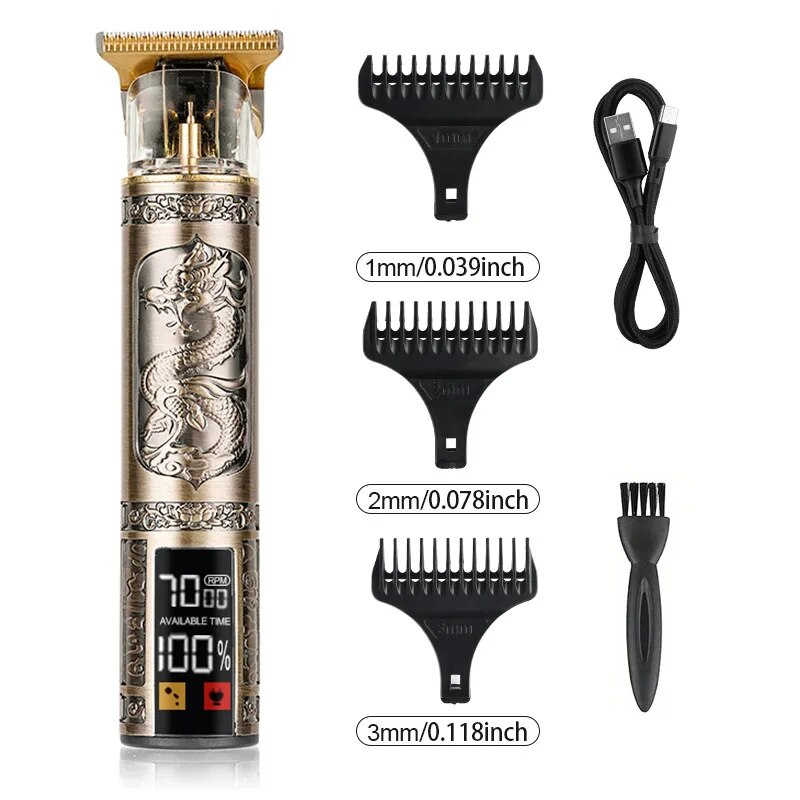 T9 Hair Clipper Hairdressing USB Electric Three-speed Speed Adjustment Large-screen Power Display Metal Shaver_voghion.com