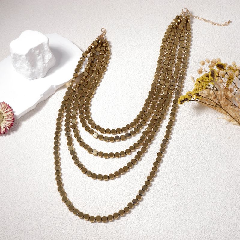 ZA Geometric Shape Light Luxury Square Alloy Multi-layer Tassel Waterfall Personality Women's Necklace_voghion.com