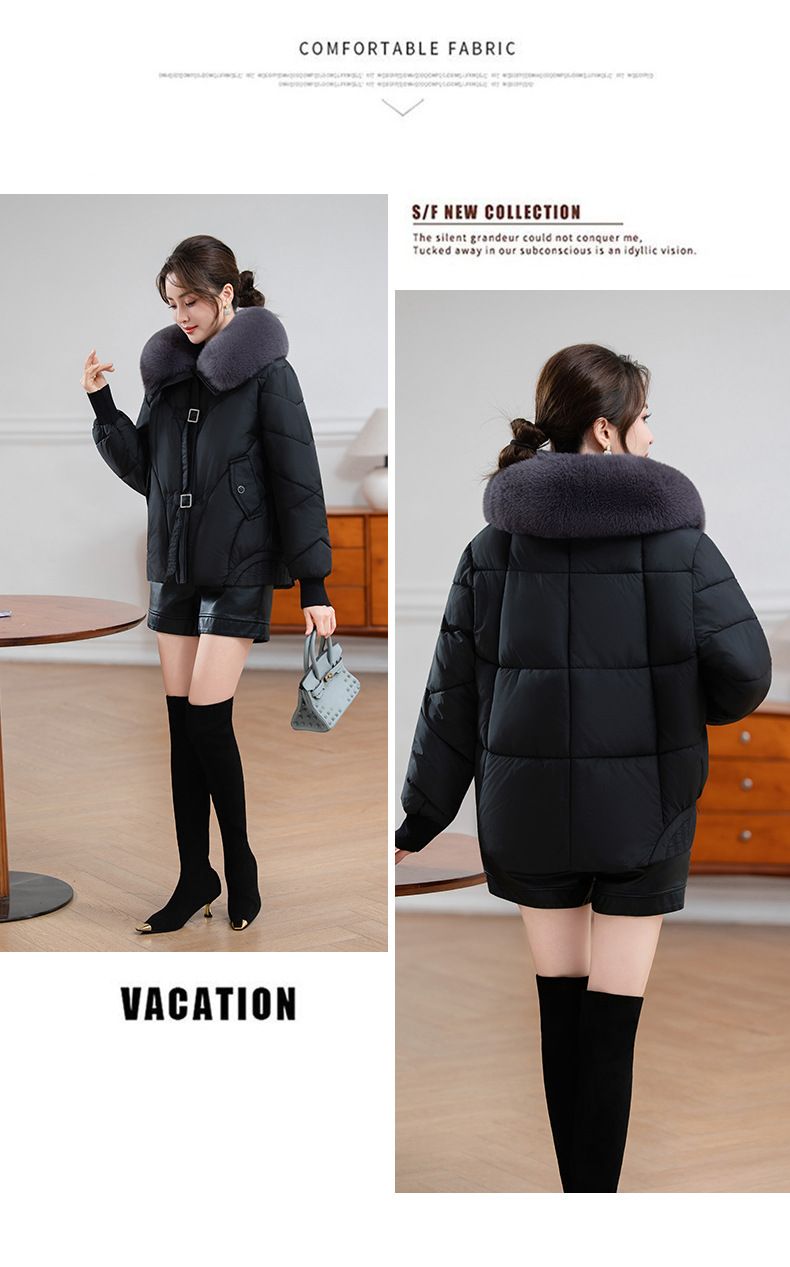 Casaco de inverno feminino com gola de pele sintética – Jaqueta curta e leve, grossa, com caimento solto, estilosa e quente para tamanhos pequenos e grandes_voghion.com