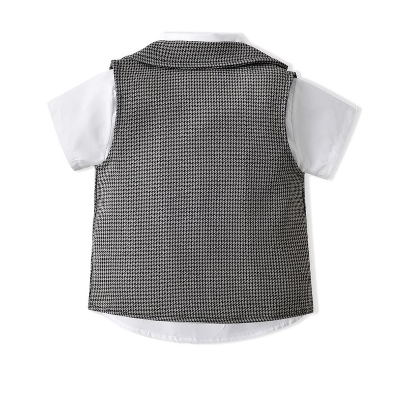 Kinderkleidung Neue Frühlings- und Herbstkleidung für Jungen, kleine karierte Weste, kurzärmeliger Hemdanzug für Kinder, einjährige Kleider-Performance-Kleidung_voghion.com