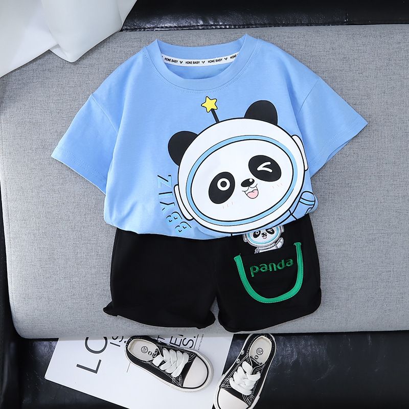 Traje de verano para niños y niños 2024, nueva y atractiva versión coreana, conjunto de dos piezas de pantalones cortos de manga corta para bebé de moda_voghion.com