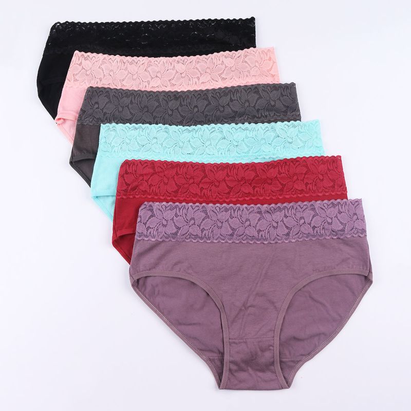 2025d Plus Size Cotton Lace Mid-Waist Briefs Women's Triangle Panties_voghion.com