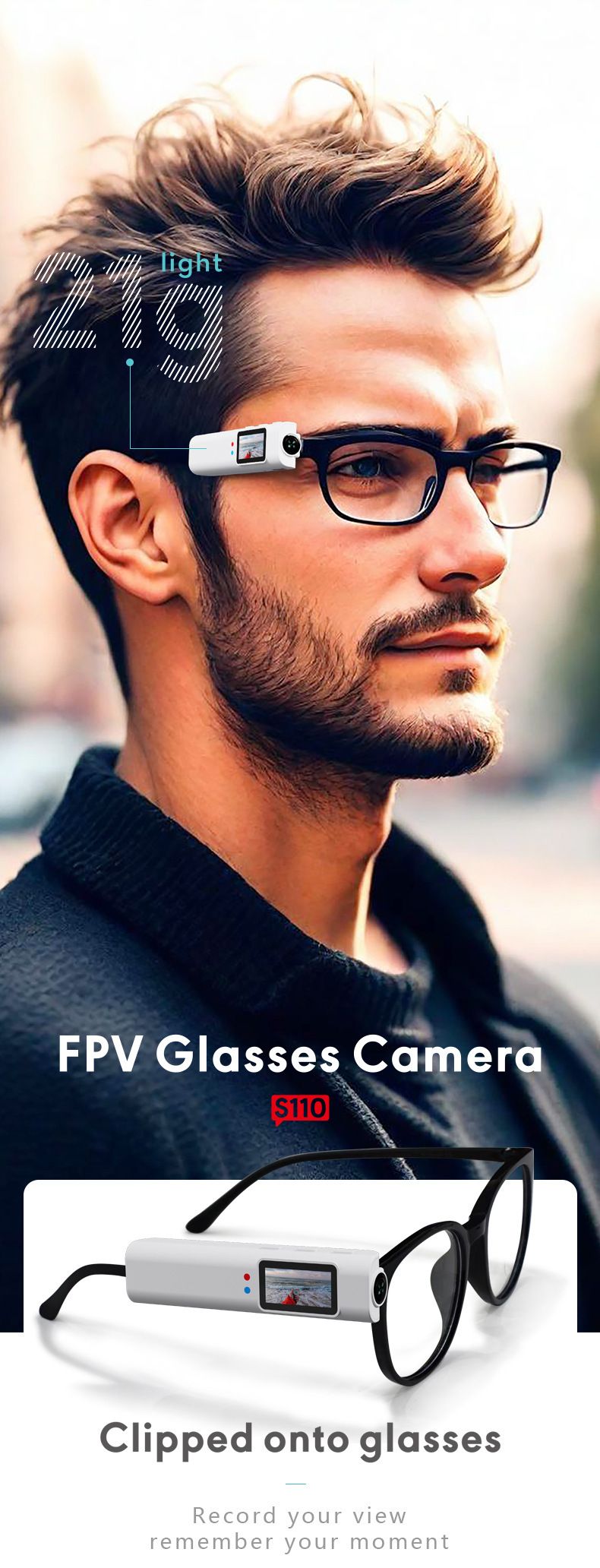 Neue WIFI-Handy-Zusammenschaltung, Kopfmontierter Ersatz für Aufnahme- und Videobrille, Sportkamera 1080P HD_voghion.com