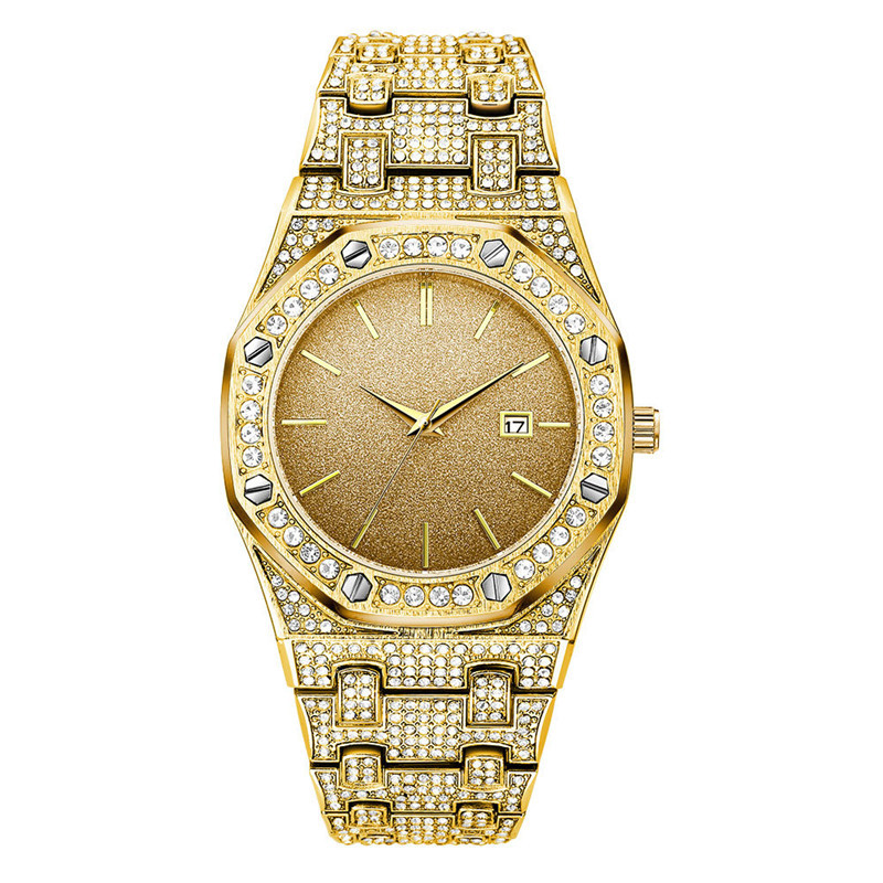 Hip Hop Männer Marke Voller Diamant Gold Datum Geschenke Uhr_voghion.com