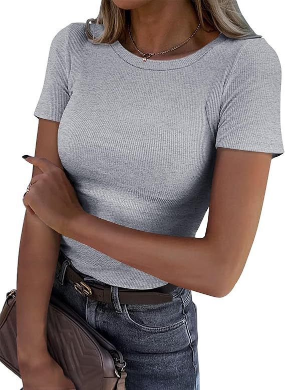 Maglietta a maniche lunghe elastica a collo rotondo a coste da donna, stile europeo e americano, slim casual, basic, con bordino_voghion.com