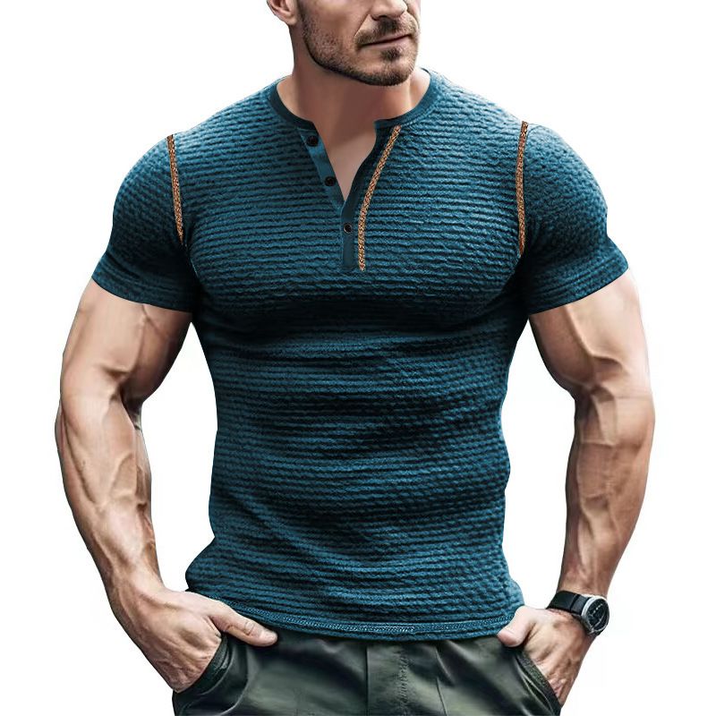 Unbeatable Quality Summer Sports Fitness Slim Fit Breathable Short Sleeved Muscle Henry Shirt Men's T-shirt_voghion.com