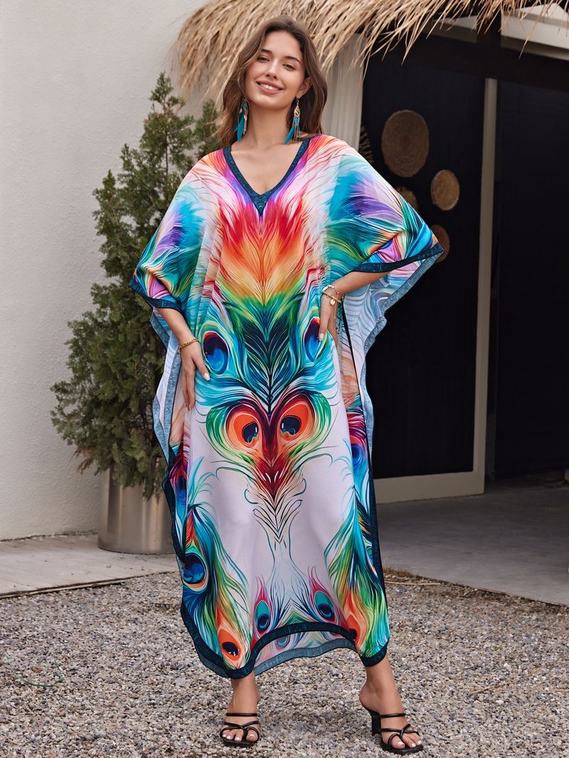 Sukienka maxi z nadrukiem w stylu boho, damska, narzutka z wiskozy – zwiewna tunika plażowa z etnicznymi wzorami, luźny krój w dużych rozmiarach, narzutka na bikini, strój na wakacje_voghion.com