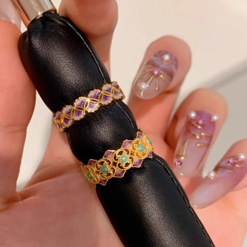 Vintage Mid-Age Apricot Leaf Enamel Hollow National Color Female New Chinese Style Temperament Index Finger Ring_voghion.com