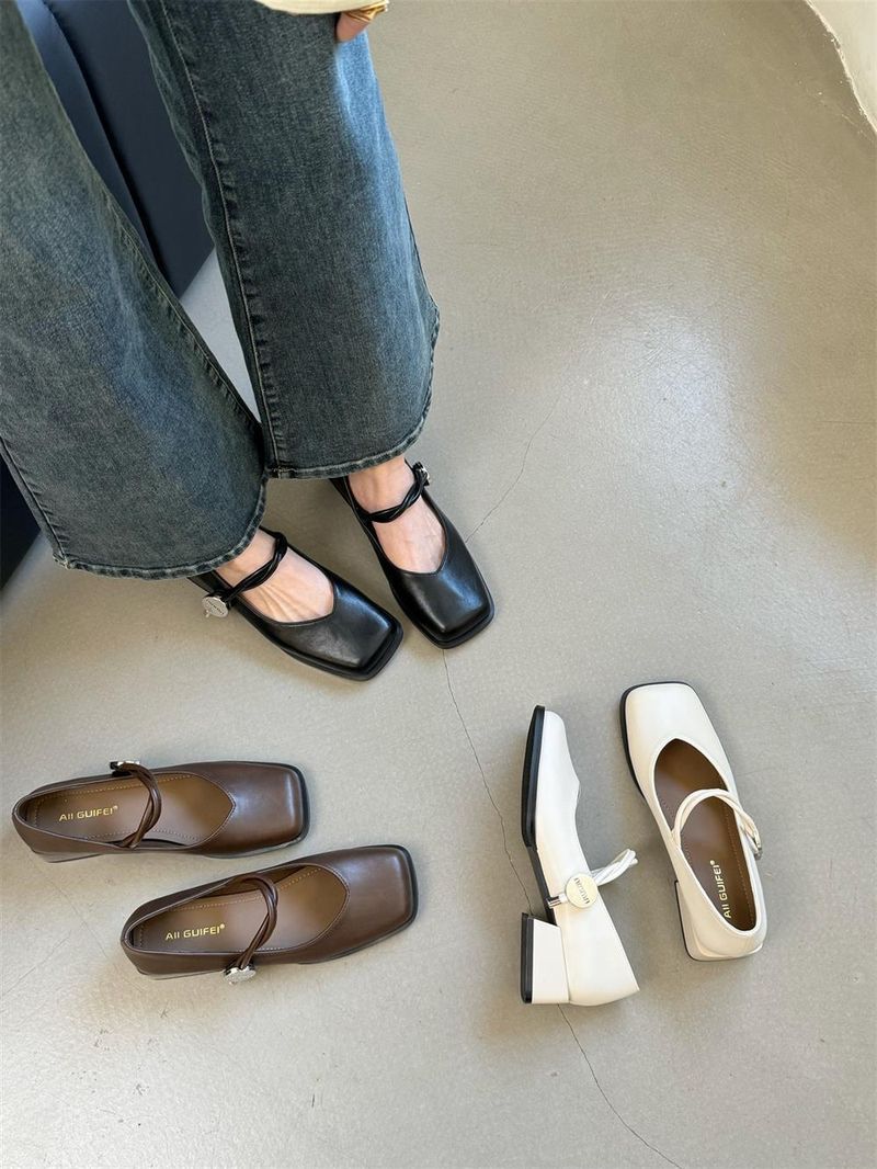 Retro Square Head Thick Heel Mary Jane Schuhe Fairy Schuhe Fairy Wind Gentle One Pedal Single Schuhe_voghion.com