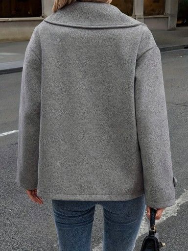 "Damen Blazermantel in Wolloptik – Übergroße kurze Trenchcoatjacke mit Revers (Hellgrau/Dunkelgrau) S-XXL"_voghion.com