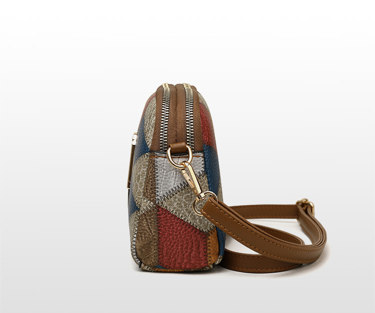 Geantă de telefon mobil crossbody cu un singur umăr, cu fermoar dublu, cu potrivire de culori, 2024, versatilă, stil național, tendință la modă_voghion.com