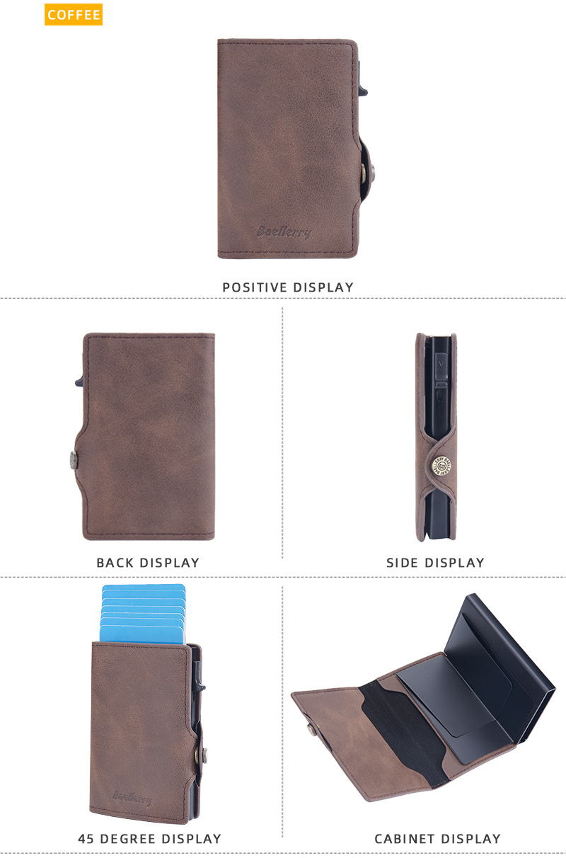 Baellerry Card Holder Buckle Side Push Anti-magnetesch an Anti-Déifst Card Holder Rfid Short Automatic Card Holder_voghion.com