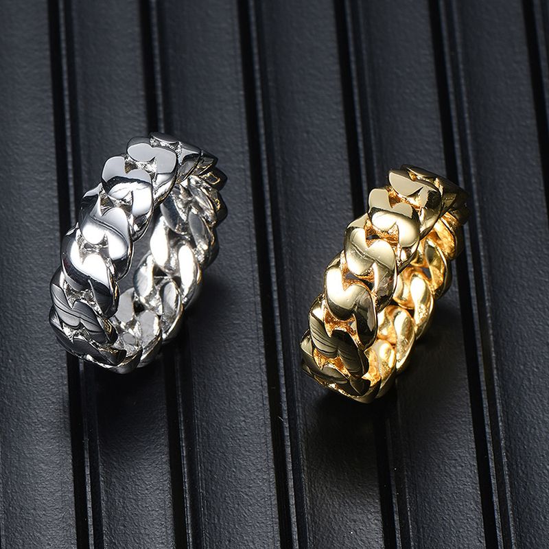 8 mm glatte kubanische Kette, echt vergoldet, Streetstyle-Persönlichkeit, Hip-Hop-Herrenring_voghion.com