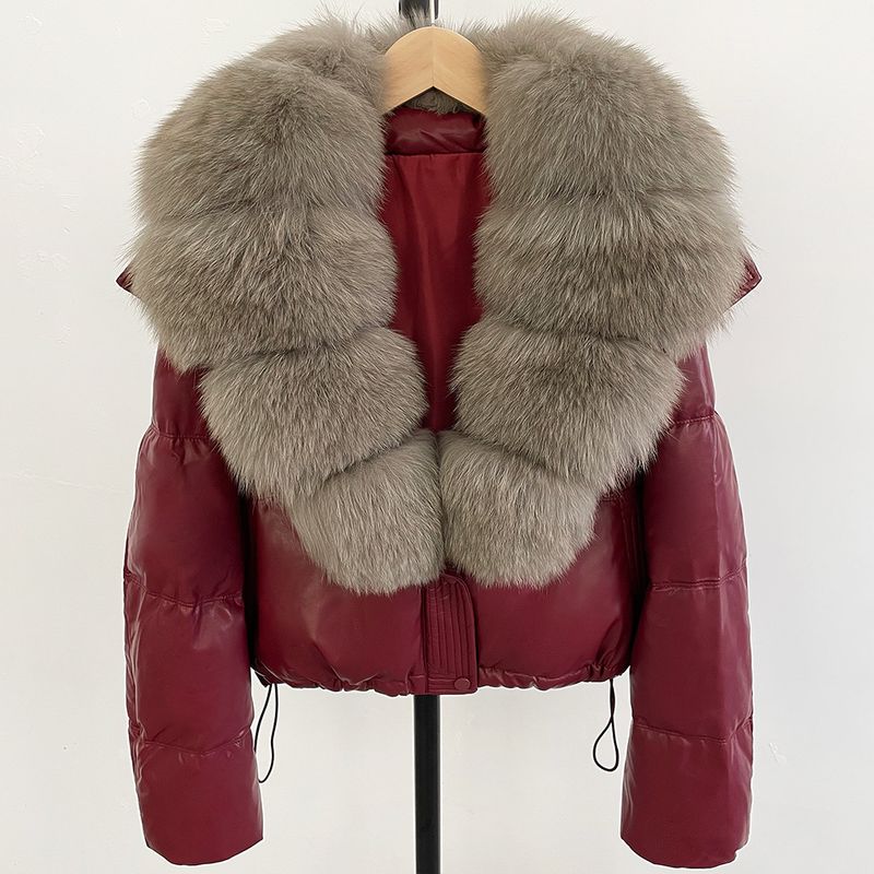 Women's Short Puffer Jacket With Detachable Fox Fur Collar, Loose Fit, Warm Winter Coat, Slimming Design, Fashionable Outerwear_voghion.com