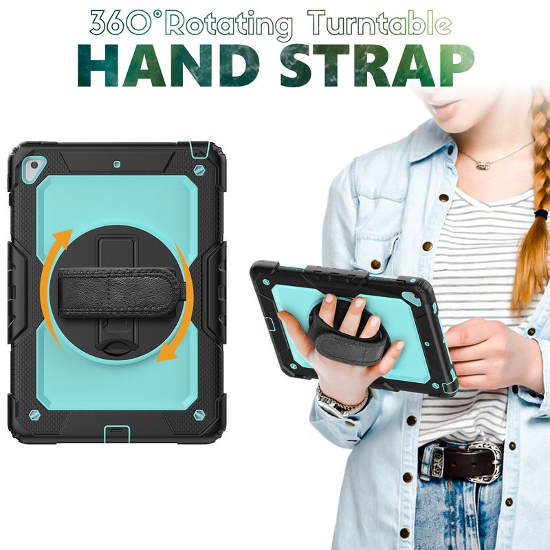 Gëeegent fir iPad Griffin B Modell mat Riemen, Stiftschacht, 360° rotéierender Halterung, all-inclusive PC Tablet Schutzhülle_voghion.com