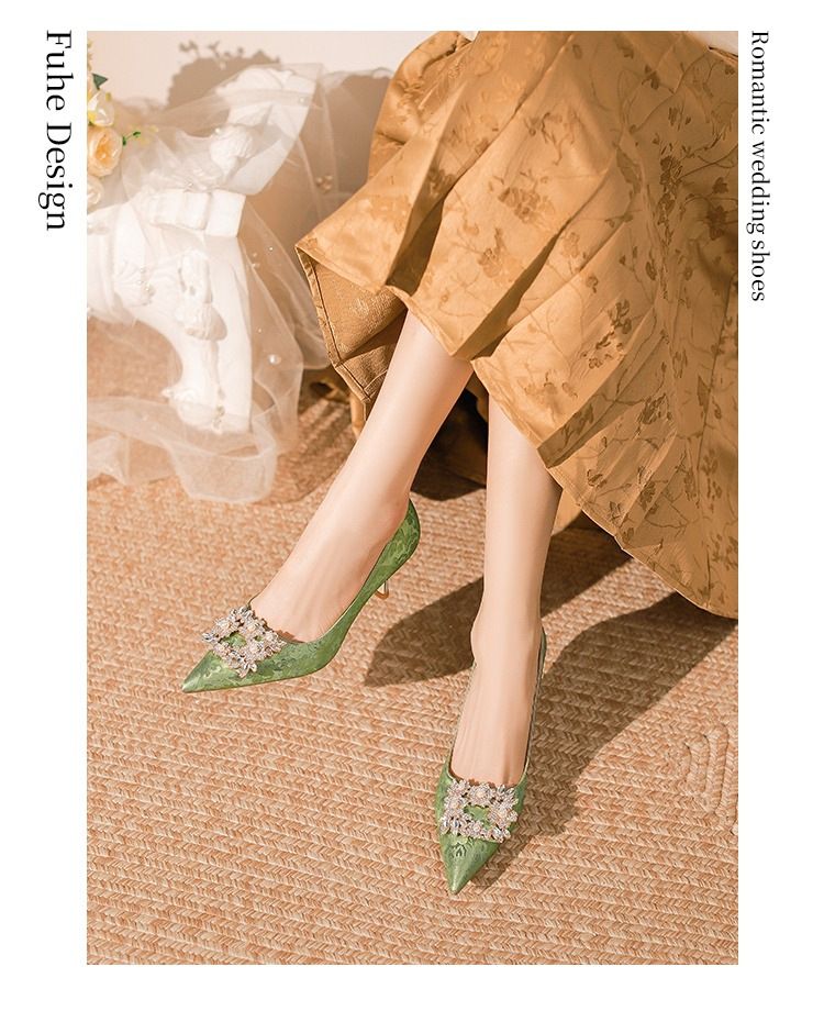Scarpe da sposa con tacco sottile a punta e strass, perle, da donna, da sposa e da damigella d'onore, per pendolari, con tacco professionale da donna_voghion.com